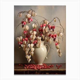 Bleeding Heart, Autumn Fall Flowers Sitting In A White Vase, Farmhouse Style 1 Canvas Print