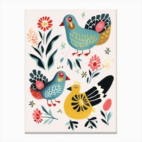 Folk Style Bird Painting Chicken 4 Canvas Print