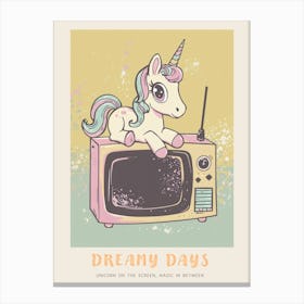 Pastel Unicorn & A Tv 1 Poster Canvas Print