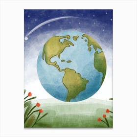 Earth And Shooting Star Canvas Print