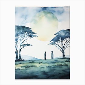 Watercolour Of Anakena Beach   Easter Island Chile 0 Canvas Print