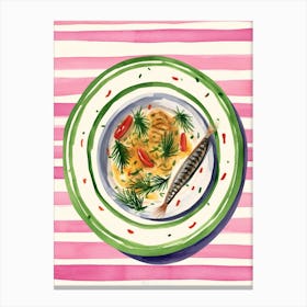 A Plate Of Fish And Salad, Top View Food Illustration 1 Canvas Print