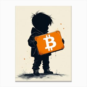 Bitcoin Boy Holding Bitcoin Poster Canvas Print