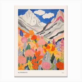 Alpamayo Peru 1 Colourful Mountain Illustration Poster Canvas Print