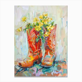 Cowboy Boots And Wildflowers Bloodroot Canvas Print