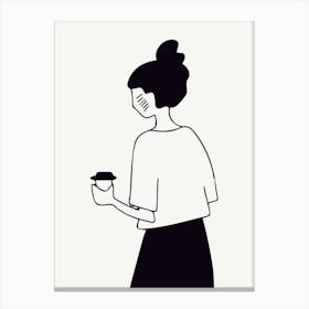 Woman Holding A Cup Of Coffee Fashion Monoline Canvas Print