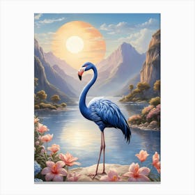 Floral Blue Flamingo Painting (35) Canvas Print