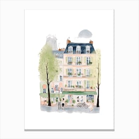 Paris France Street Scene Illustration Watercolour 2 Canvas Print