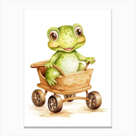 Baby Frog On Toy Car, Watercolour Nursery 1 Canvas Print