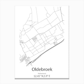 Oldebroek,Netherlands Minimalist Map Canvas Print