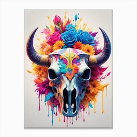 Floral Bull Skull Neon Iridescent Painting (13) Canvas Print