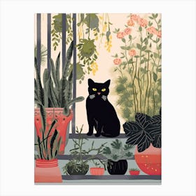 Black Cat And House Plants 6 Canvas Print