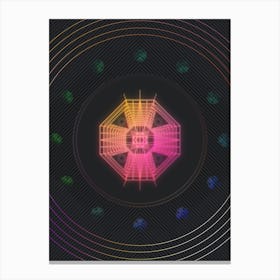 Neon Geometric Glyph in Pink and Yellow Circle Array on Black n.0467 Canvas Print