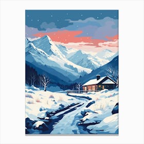 Winter Travel Night Illustration Snowdonia National Park 3 Canvas Print