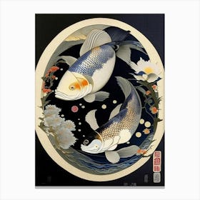 Fish Yin and Yang Japanese Ukiyo E Style Canvas Print