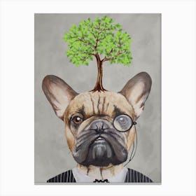 French Bulldog With Tree Canvas Print
