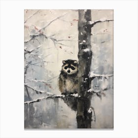 Vintage Winter Animal Painting Raccoon 1 Canvas Print
