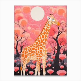 Circular Pink Patterns Giraffe Canvas Print