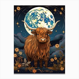 Digital Illustration Of Highland Cow At Night 1 Canvas Print