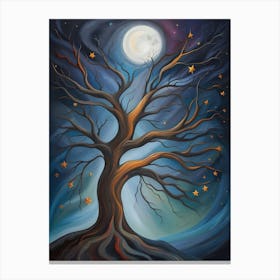 Tree Branches Mystical Moon Expressionist Oil Painting Acrylic Painting Abstract Nature Moonlight Night Scenery Canvas Print