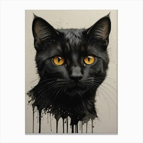 Black Cat With Yellow Eyes 1 Canvas Print