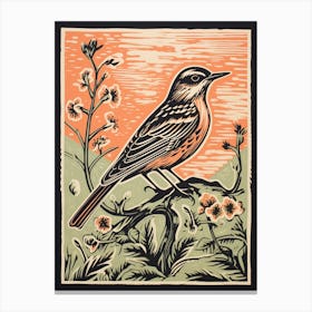 Vintage Bird Linocut Lark 4 Canvas Print
