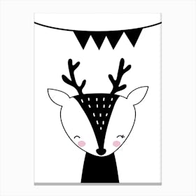Scandi Black Reindeer With Banner Canvas Print