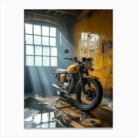 Yellow Motorcycle In A Garage 1 Canvas Print