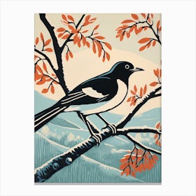 Vintage Bird Linocut Magpie 8 Canvas Print
