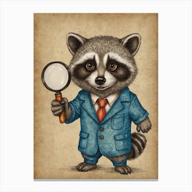 Raccoon With Magnifying Glass 3 Canvas Print