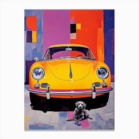Porsche 356 Vintage Car With A Dog, Matisse Style Painting Canvas Print