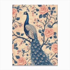 Vintage Sepia Peacock In A Floral Tree Wallpaper Inspired 3 Canvas Print