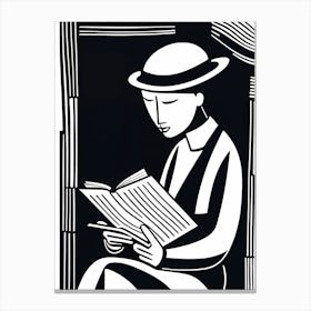 Lion cut inspired Black and white Stylized portrait of a Person reading a book, reading art, book worm, Reader 180 Canvas Print