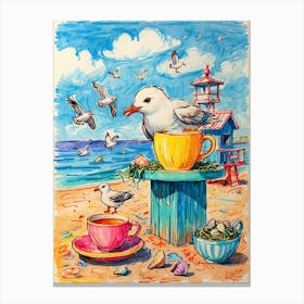 Seagulls On The Beach 2 Canvas Print