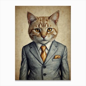 Cat In Business Suit 3 Canvas Print