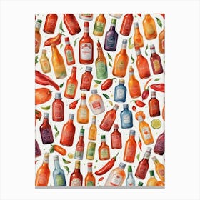 Arrangement of Hot Sauce Bottles Canvas Print