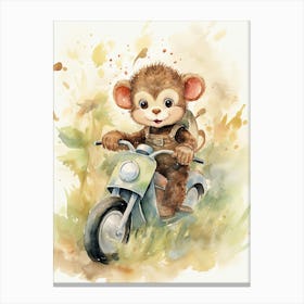 Monkey Painting Biking Watercolour 3 Canvas Print