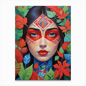 Folk Abstract Face Illustration 3 Art Print (3) Canvas Print