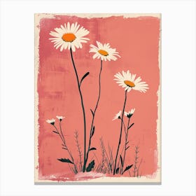 Set Of 4 Simple Hand Drawn Daisies On Pink Paper 6 Canvas Print