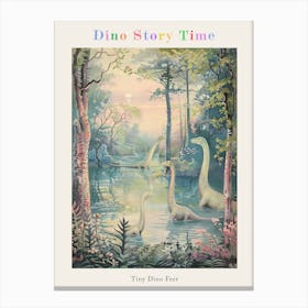 Brachiosaurus Family Bathing In The River Storybook Painting 2 Poster Canvas Print