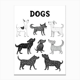 A Black And White Drawing Of Dogs Canvas Print