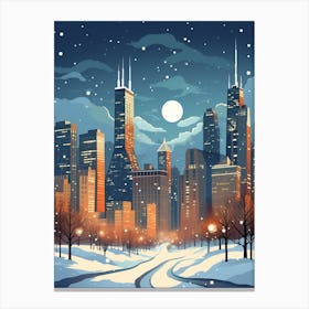 Winter Travel Night Illustration Chicago Usa 2 Canvas Print