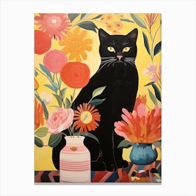 Camellia Flower Vase And A Cat, A Painting In The Style Of Matisse 1 Canvas Print