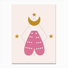 Pink Butterfly And Golden Moon Canvas Print