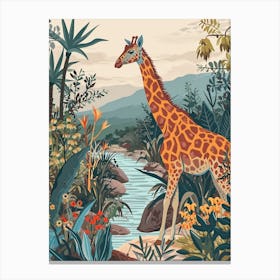Giraffe By The Water 3 Canvas Print