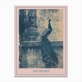 Peacock In A Church Abbey Cyanotype Inspired 1 Poster Canvas Print