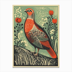 Vintage Bird Linocut Partridge 2 Canvas Print