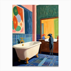 Black Cat In A Bathroom Canvas Print