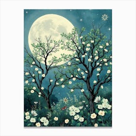 Full Moon With Flowers Canvas Print