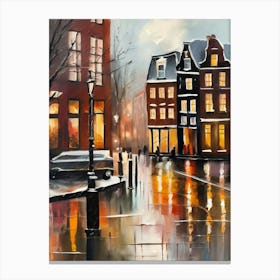 Amsterdam cafes, winter season, winter oil colors, pedestrians in the street, winter clothes, rain falling, Amsterdam print, Netherlands print, travel gift, Netherlands poster.4 12 Stampe su tela